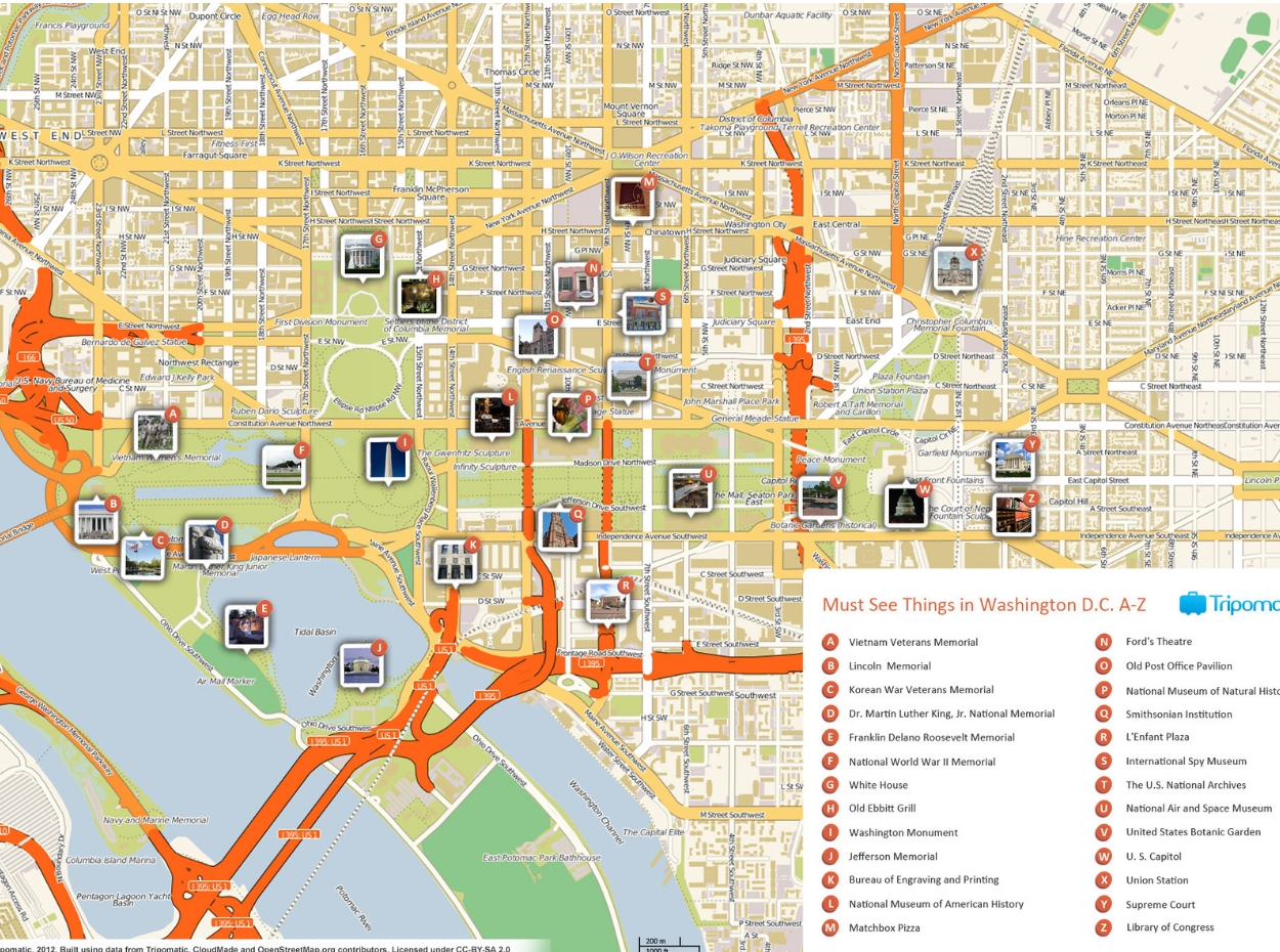 Mapa de Washington D.C. TurismoEEUU Qué ver, Sitios Turísticos