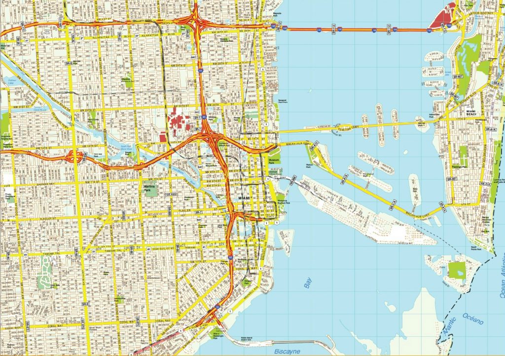 Mapa de Miami TurismoEEUU Plano, Condados, Calles, Sitios turísticos